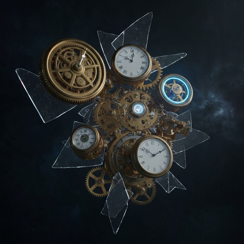 Out Of My Time album cover - vintage clock mechanisms and time fragments in dark space